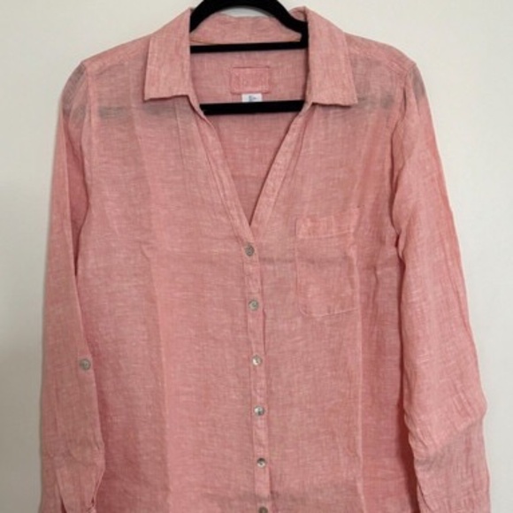 Sigrid Olsen 100% Linen Pink/Peach Long Sleeve Roll Tab Size LARGE - Picture 1 of 1
